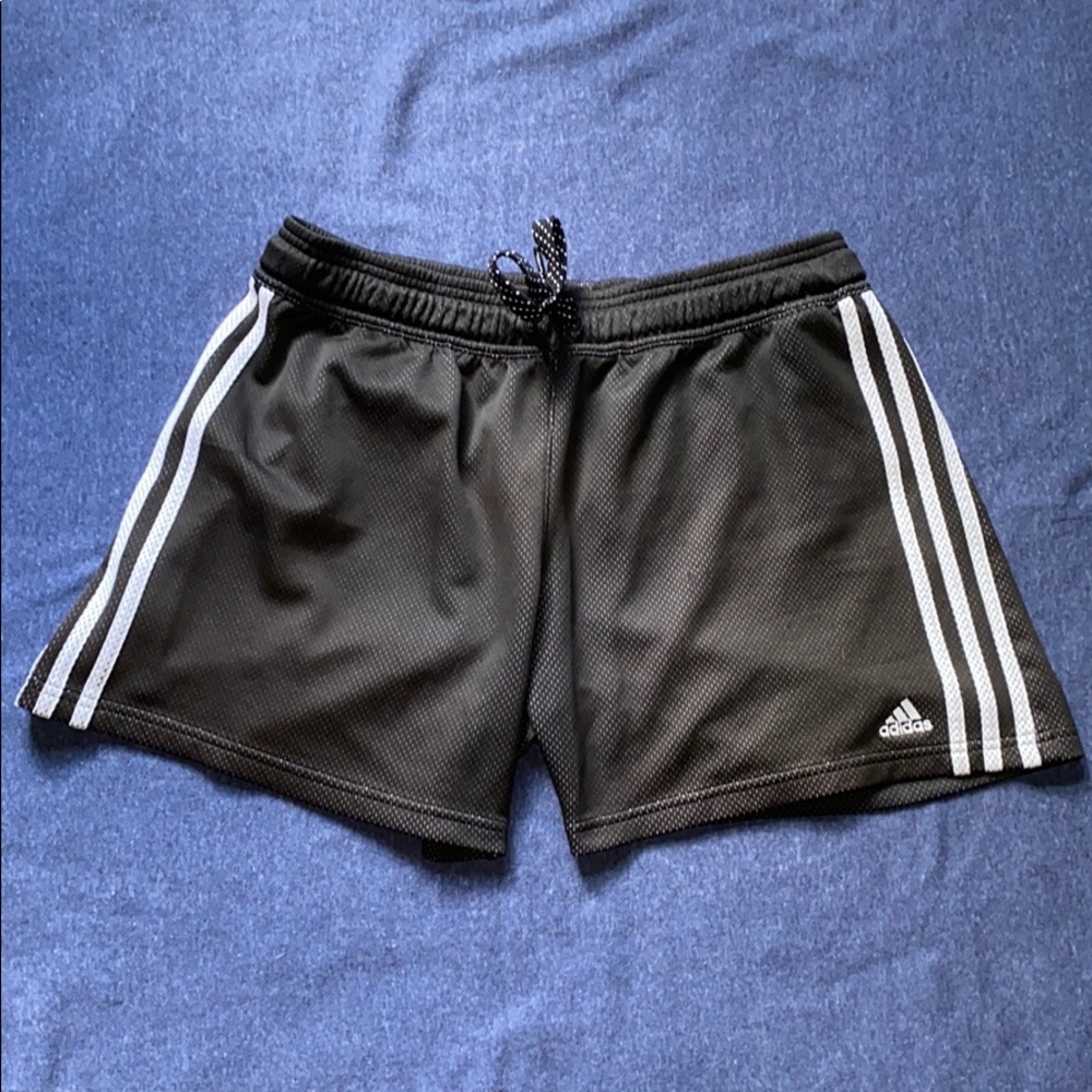 Black Adidas Shorts with classic white stripes